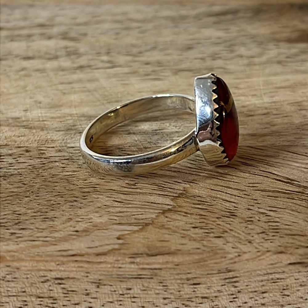 Red Rose Copper Dahlia 925 Solid Sterling Silver Gemstone Ring Size 8.25 - Picture 2 of 8